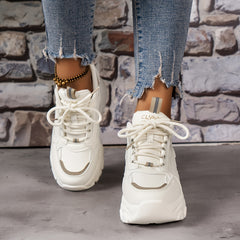 Women's Hidden Heel Lace-up Platform Sneakers Non-slip Casual Shoes