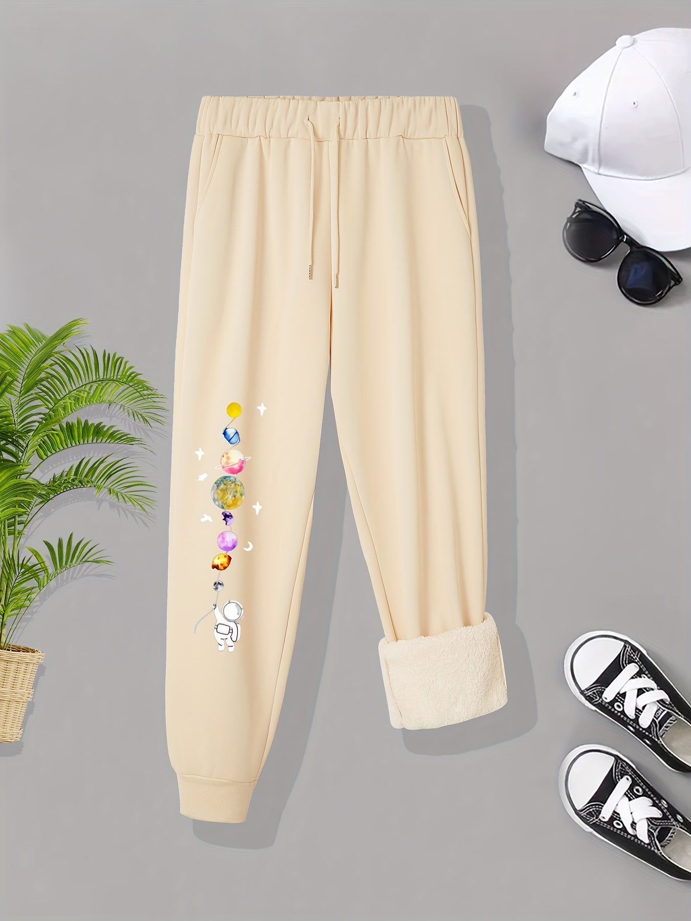 Women's Astronaut & Planet Print Fleece Joggers