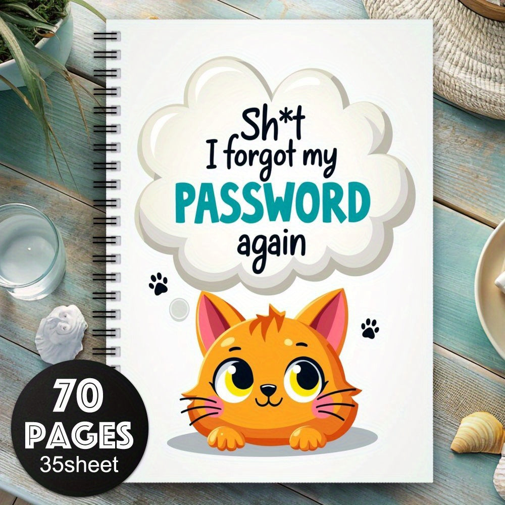 Spiral Password Notebook Orange Cat Internet Logins Funny Design
