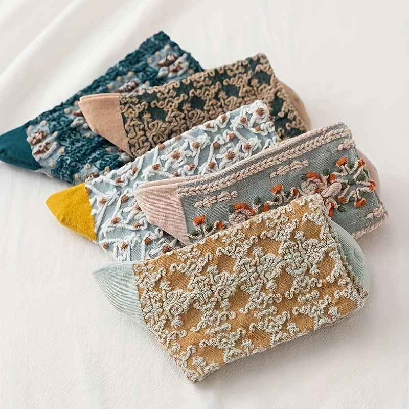 5 Pairs Women's Floral Print Socks Stockings
