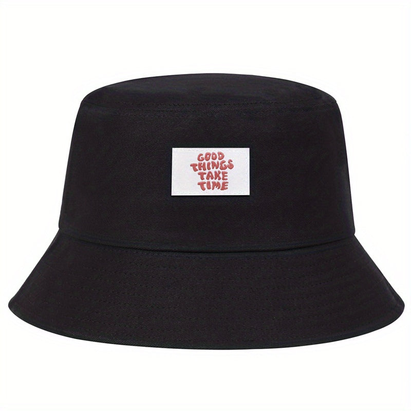 Bucket Hat GOOD THINGS TAKE TIME Print Solid Basin Hats Lightweight Beach Hat