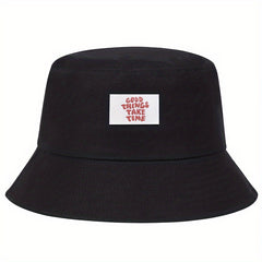 Bucket Hat GOOD THINGS TAKE TIME Print Solid Basin Hats Lightweight Beach Hat