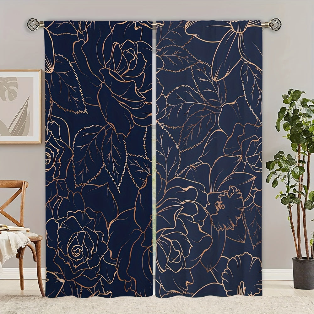 Flower Printed Window Curtain Rod Pocket Blackout Decorative Curtains