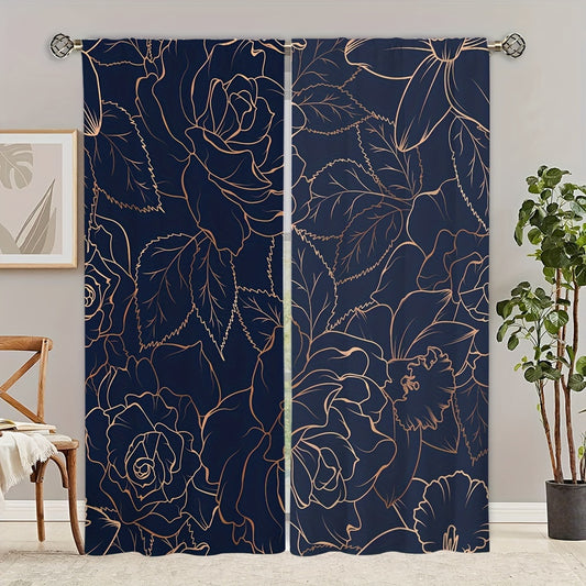 Flower Printed Window Curtain Rod Pocket Blackout Decorative Curtains