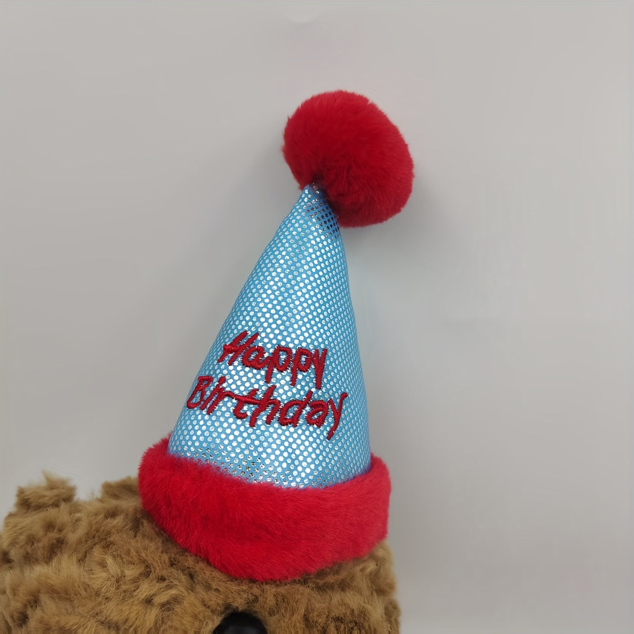 Plush Teddy Bear with Red Ears & Birthday Hat Brown & Tan Stuffed Animal Toy