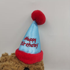 Plush Teddy Bear with Red Ears & Birthday Hat Brown & Tan Stuffed Animal Toy