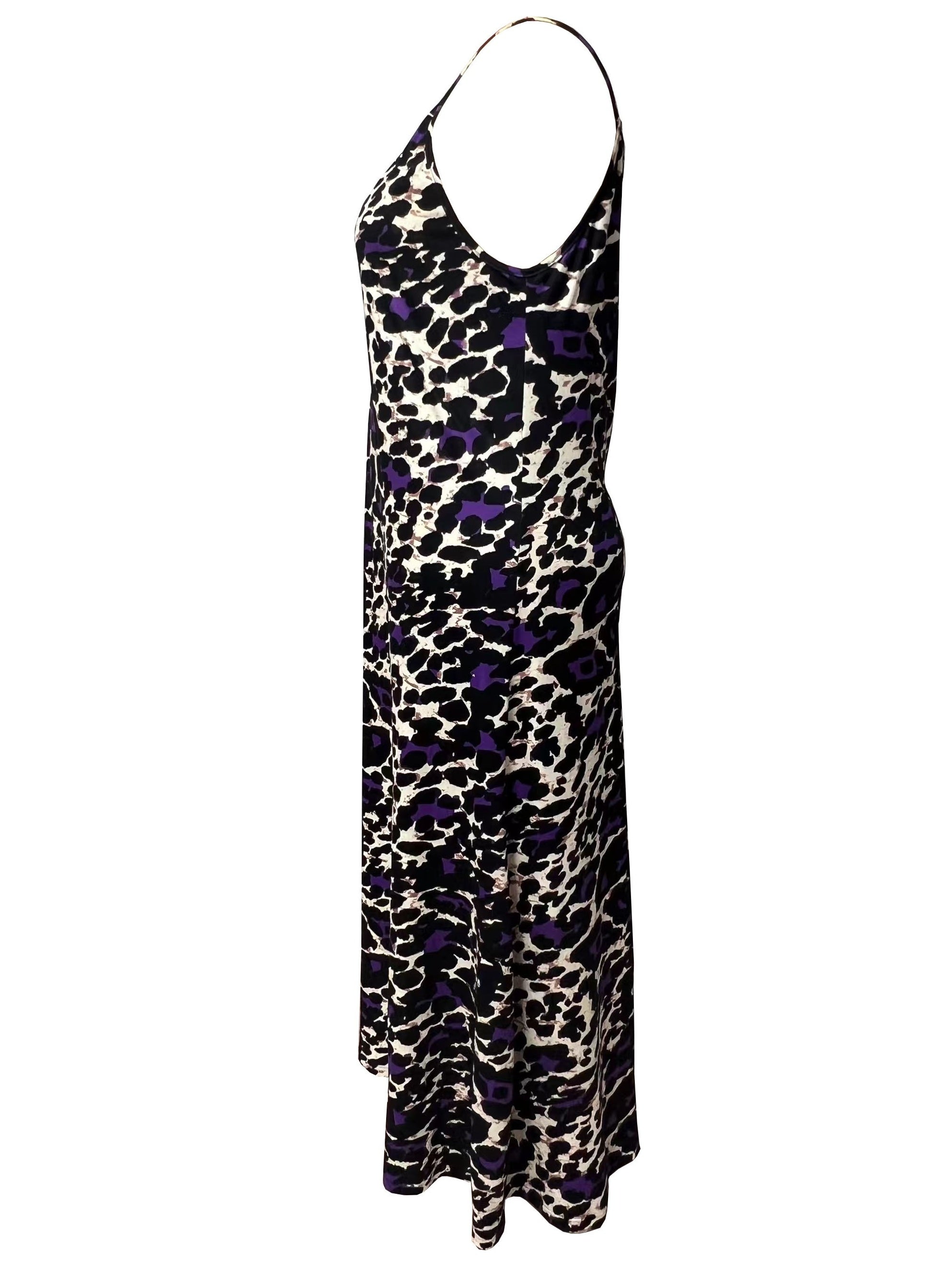  Women's Leopard Print V Neck Maxi Cami Dress