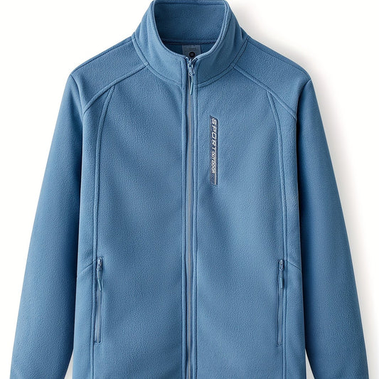 Men's Solid Fleece Jacket Zip Up Long Sleeve Top