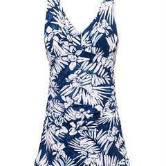  Floral Print V Neck One Piece Swimsuit