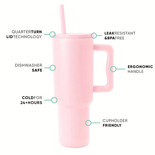 Insulated Stainless Steel 40Oz Tumbler with Handle & Straw Lid