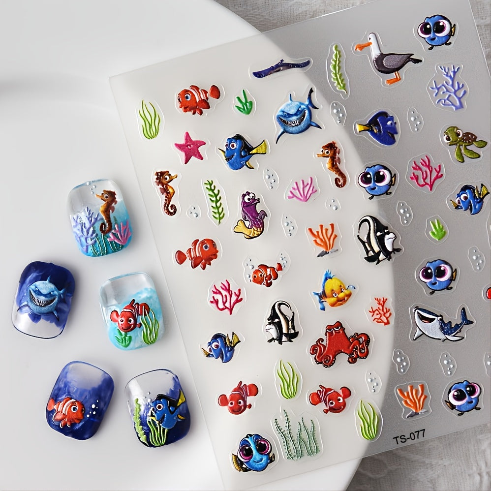 5D Shark Nail Stickers Marine Animals Art Decoration Nails Manicure Decor