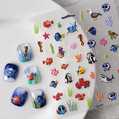 5D Shark Nail Stickers Marine Animals Art Decoration Nails Manicure Decor