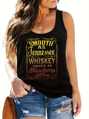 Casual Tank Top Women's Plus Slogan Print Round Neck Tank Top
