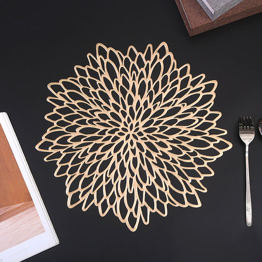 Metallic Round Flowers Shape Placemat Home Insulation Tea Coaster Plate Mat