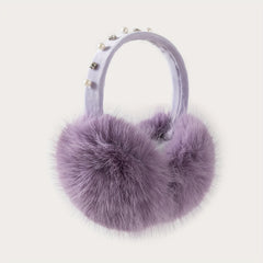 Women's Rhinestone Foldable Fox Fur Ear Muffs