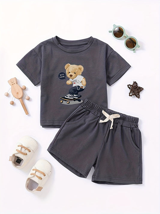 Boys Summer Bear Tracksuit Set Casual T-shirt and Shorts Kids Outfits