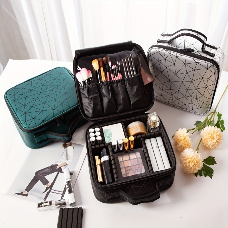 Adjustable Compartments Travel Makeup Train Case for Women