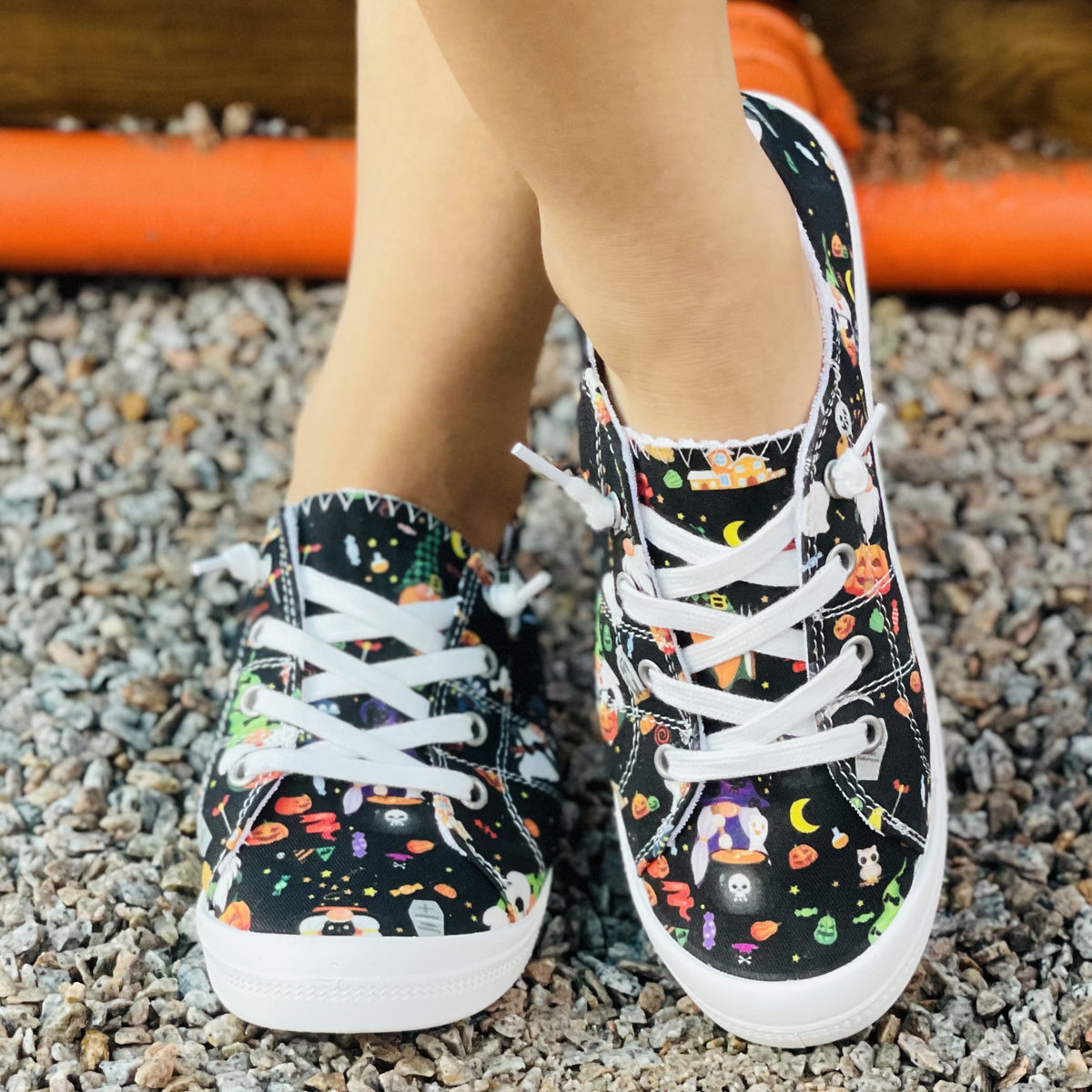 Colorful Skull Printed Low Toe Flat Canvas Shoes Halloween Daily Shoes