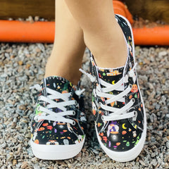 Colorful Skull Printed Low Toe Flat Canvas Shoes Halloween Daily Shoes