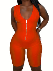 Solid V Neck Sleeveless Bodycon Romper