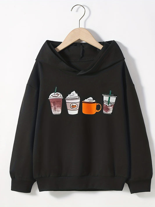 Boys Long Sleeve Hoodie Pullover Top Drinks Print Sweatshirts