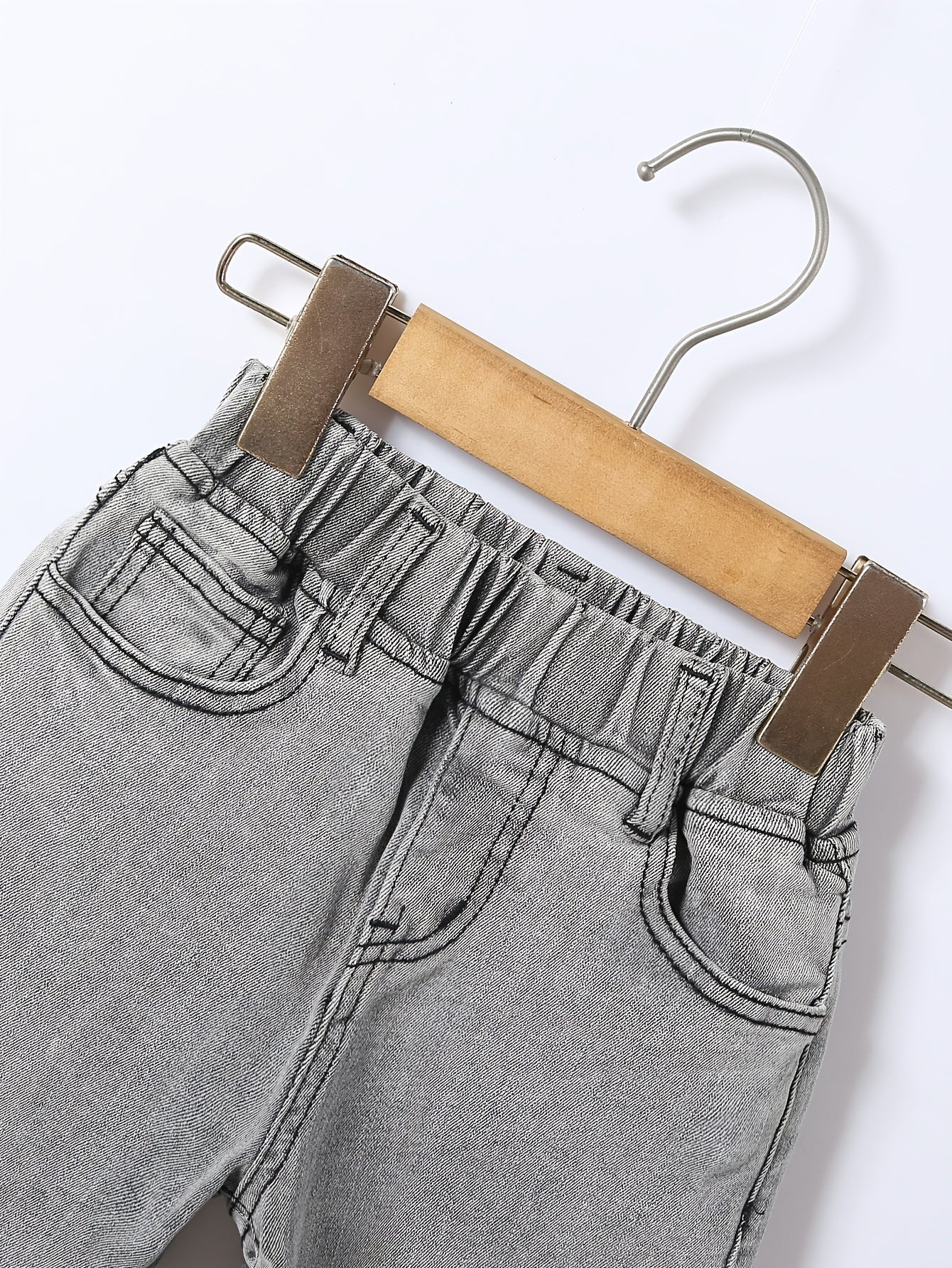 Girls Light Gray Washed Stretch Tapered Denim Trousers