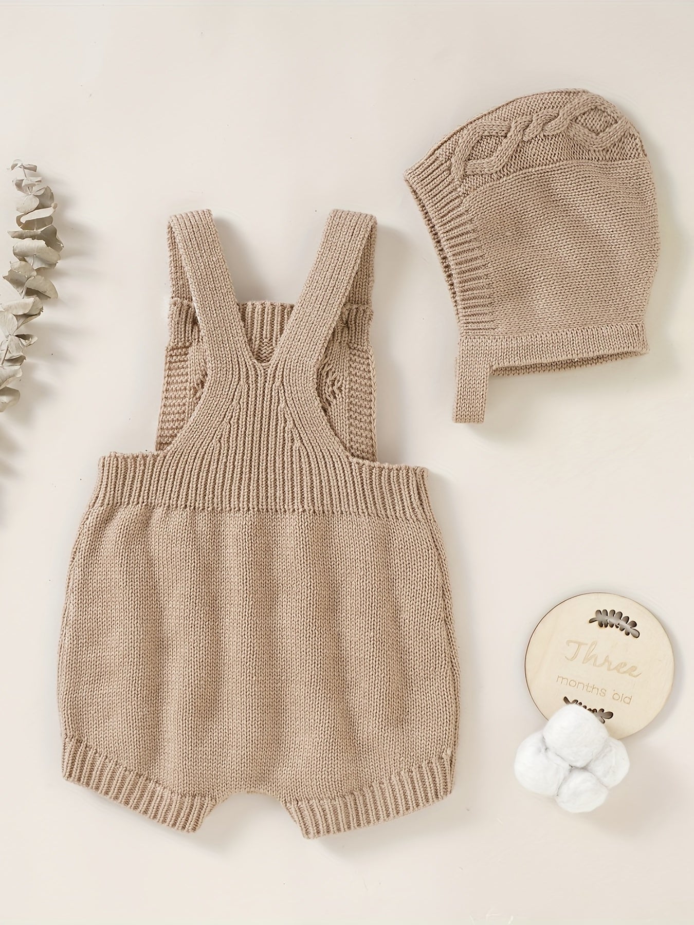 Unisex Baby Knit Sweater Romper Overalls & Hat Set