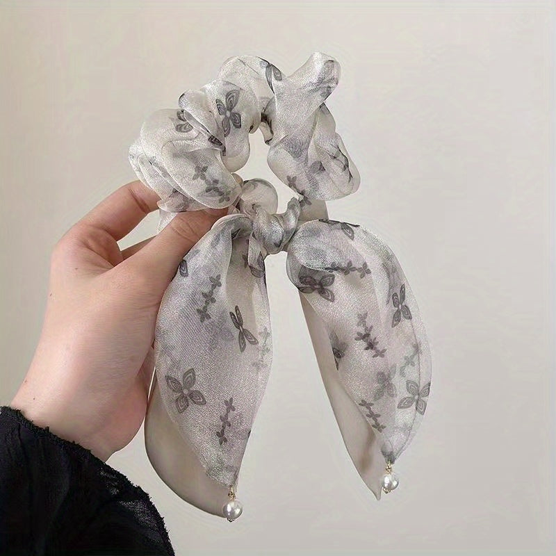 Organza Scrunchies Lucky Clover Hair Rope Ponytail Holder Women Girls