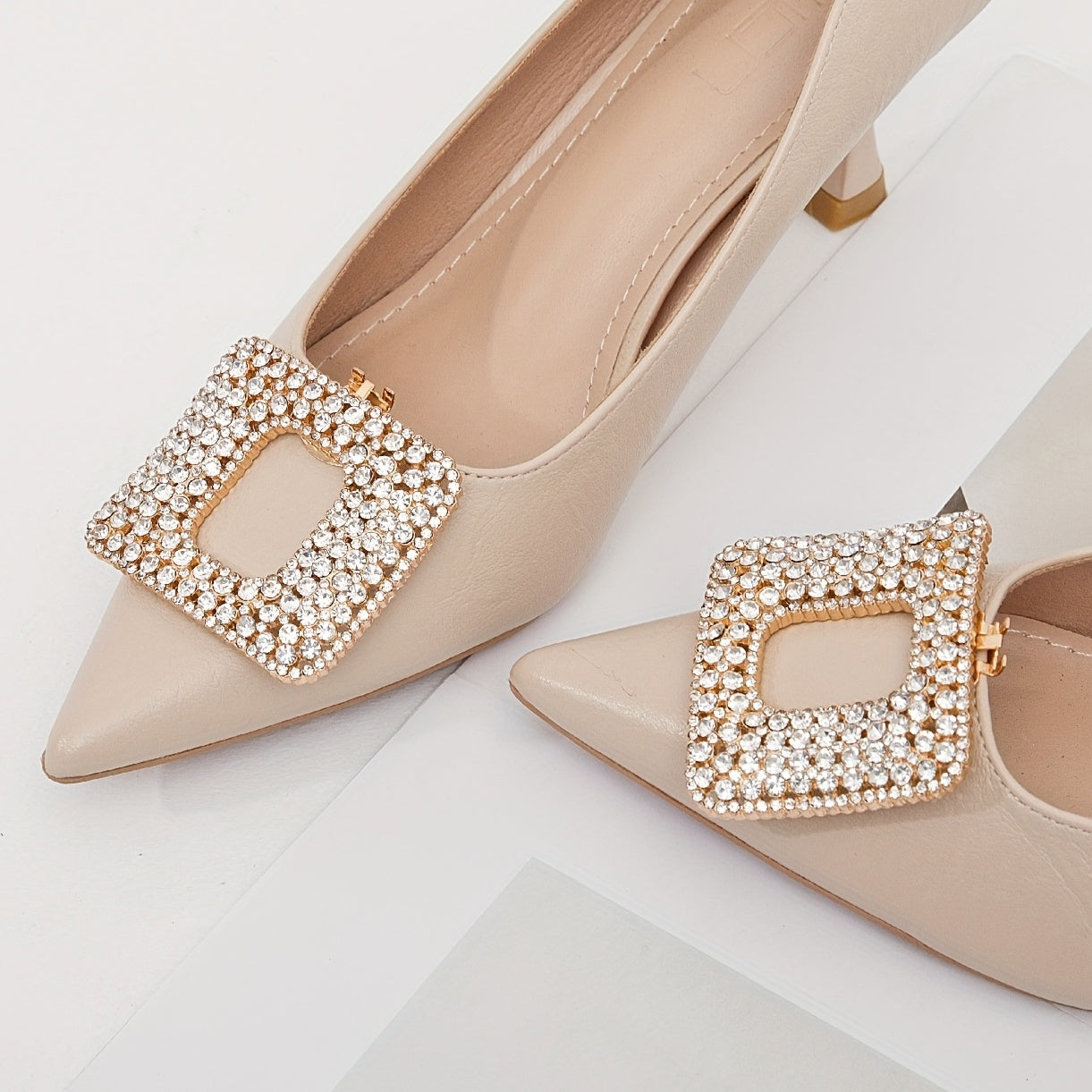 2pcs Square Rhinestones Shoe Clips - Wedding High Heels Decoration