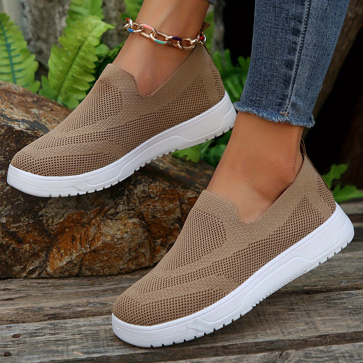 Women's Knit Woven Slip-On Sneakers Lightweight Sporty Shoes