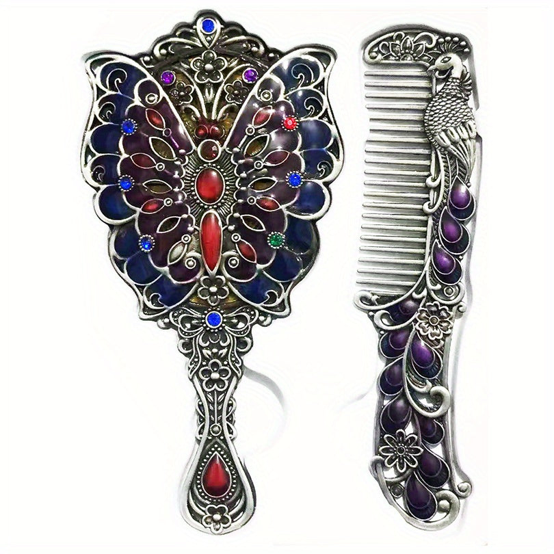 Vintage Hand Mirror with Embossed Butterfly Compact Makeup Beauty Mirror