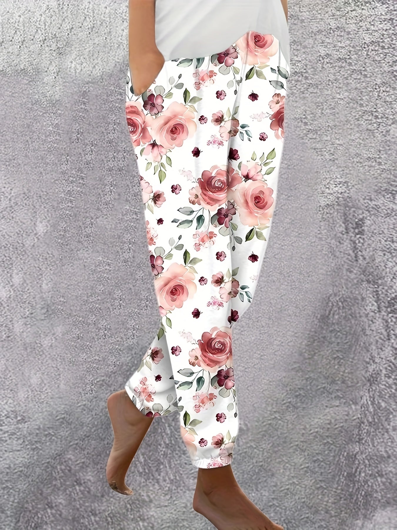 Women's Plus Ditsy Floral Print High Rise Jogger Trousers