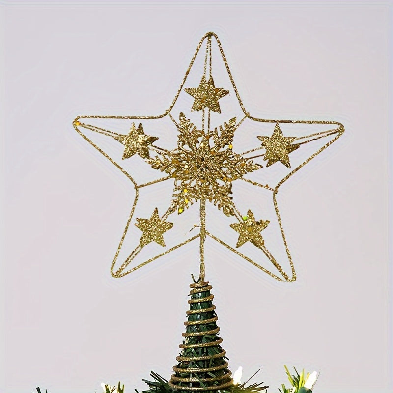 Christmas Tree Top Decoration Golden Hollow Powder Iron Art Star