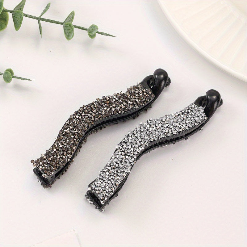 2pcs Rhinestone Faux Pearls Banana Hair Clips