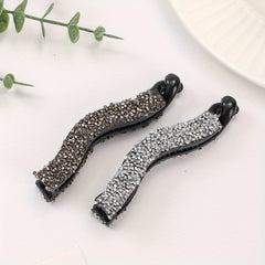 2pcs Rhinestone Faux Pearls Banana Hair Clips