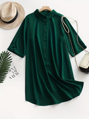  Solid Button Up Shirt Dress