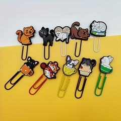 10pcs Cartoon Paper Clip Bookmark Silicone Metal Binder
