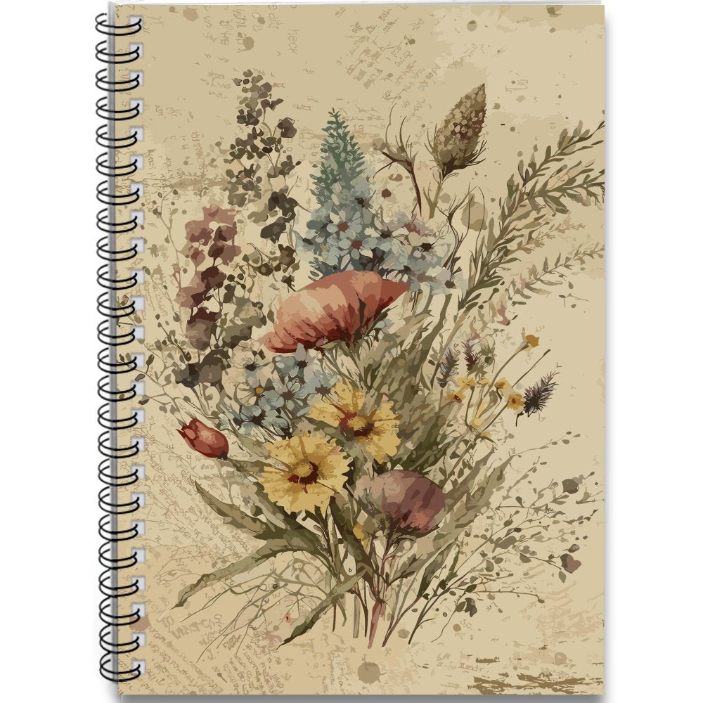 Vintage Floral Spiral Notebook 100 Pages Botanical Illustrations for Journaling