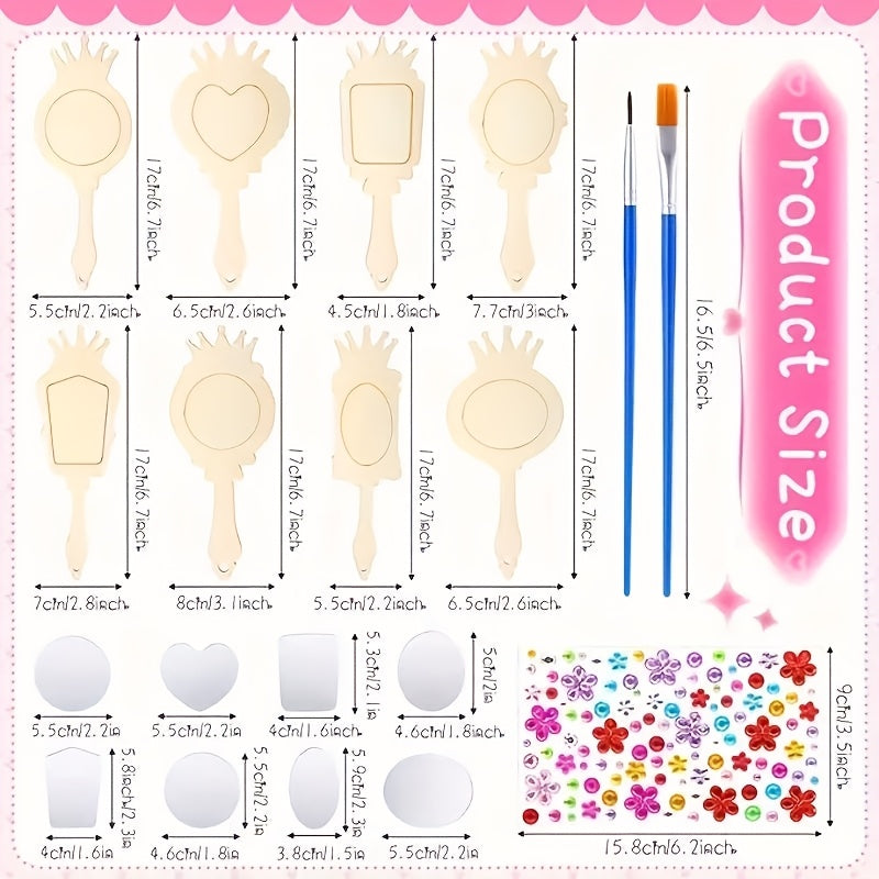 12pcs Wooden Mirrors Craft Set - Paintable Handheld Art Mirror