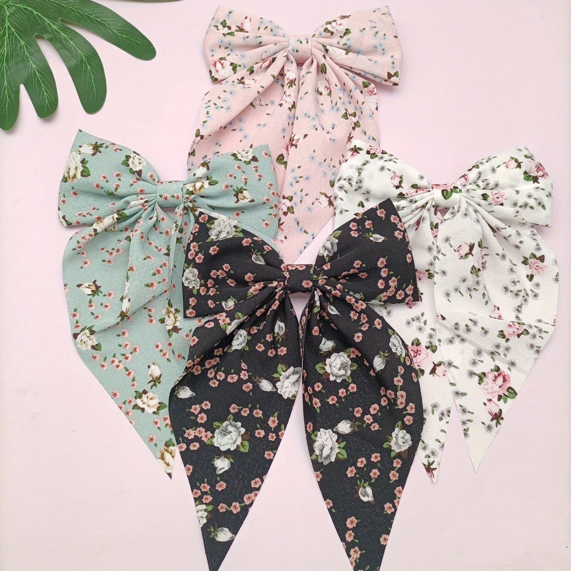 4pcs Floral Streamer Bow Hair Clip for Baby Girls