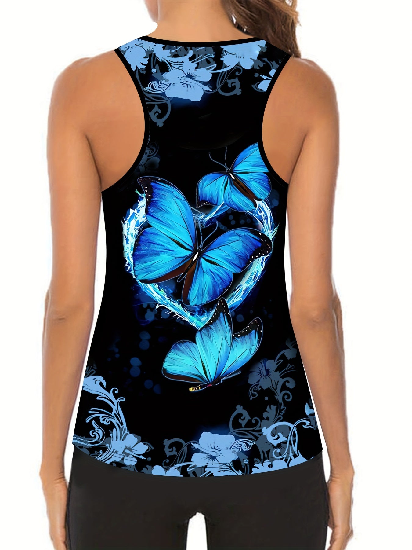  Butterfly Print Tank Top & Leggings Fitness Set