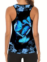  Butterfly Print Tank Top & Leggings Fitness Set