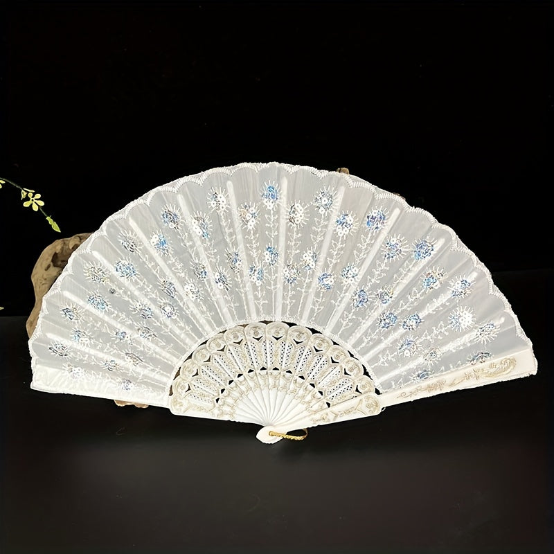 Plastic Embroidered Fan Sequins Chinese Dance Fan