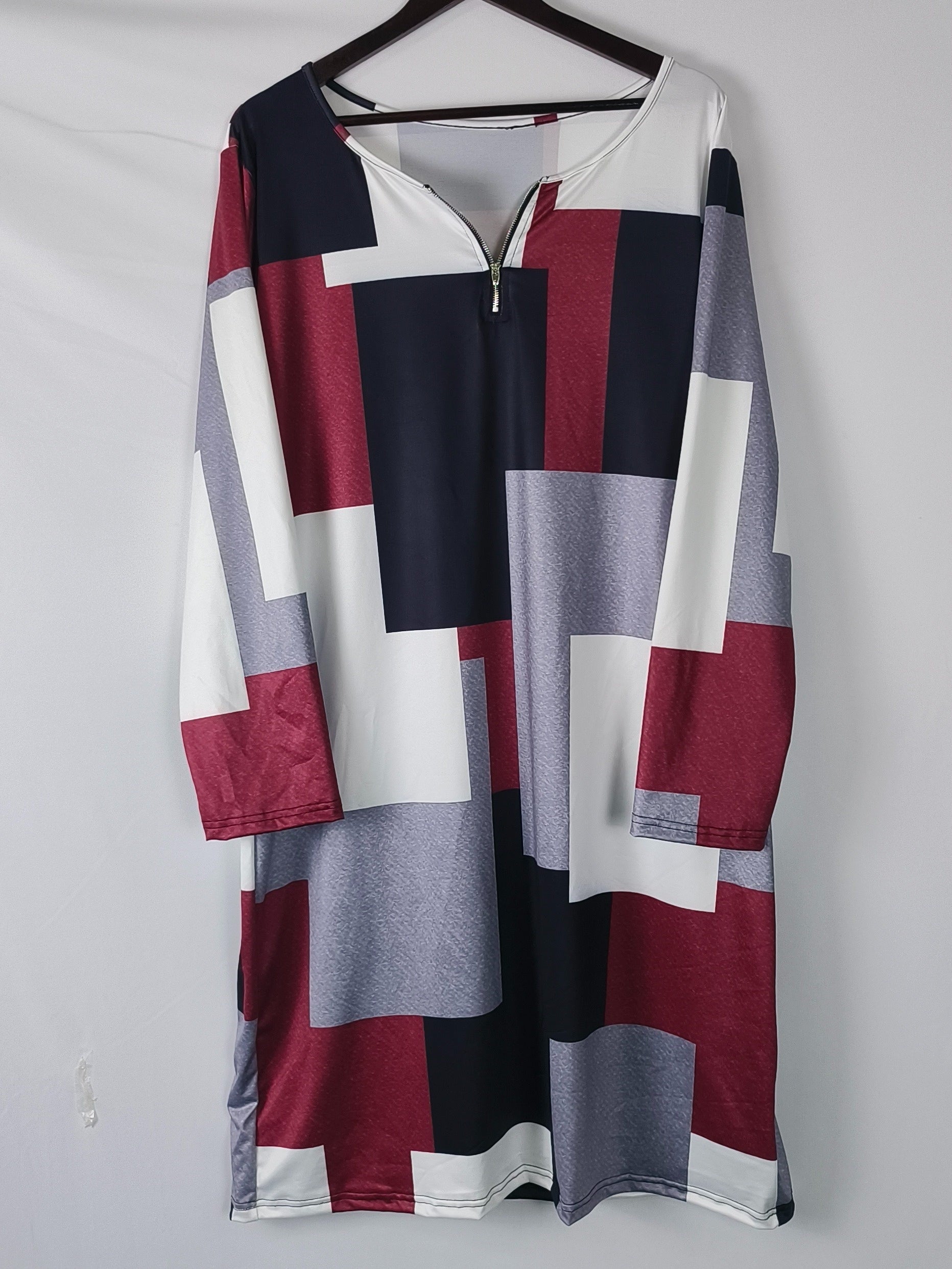  Patchwork Print Long Sleeve Dress