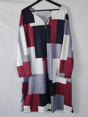 Patchwork Print Long Sleeve Dress