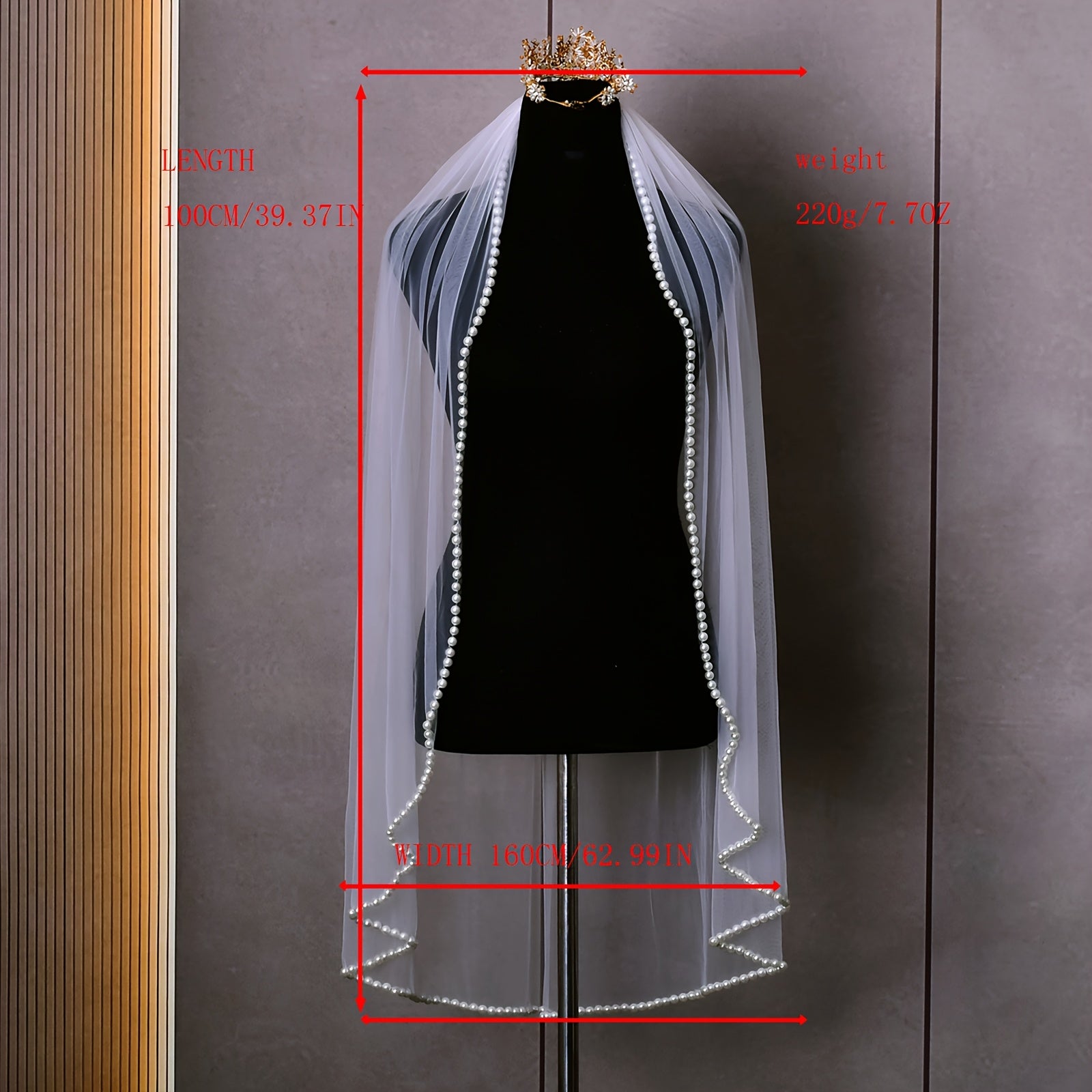 Short Bridal Veil Faux Pearl Trim Sheer Nylon Wedding Accessory