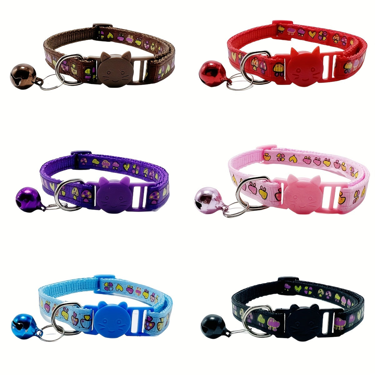 6pcs Cat Collar Set Safety Quick Release With Bells Perfect Pet Accessories