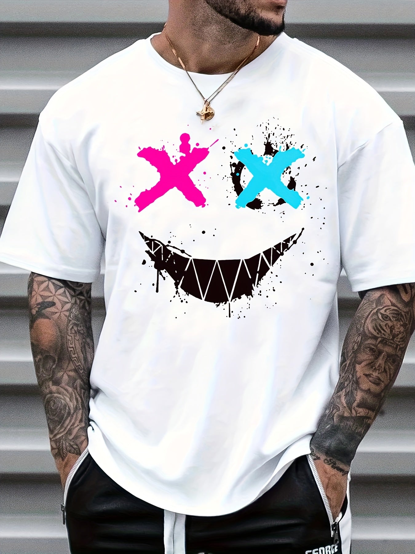 Cross Eyes Smile Face Print Men's Graphic T shirt Casual Comfy Tees