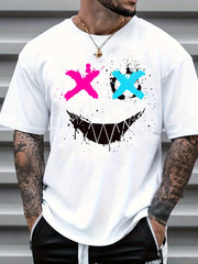 Cross Eyes Smile Face Print Men's Graphic T shirt Casual Comfy Tees