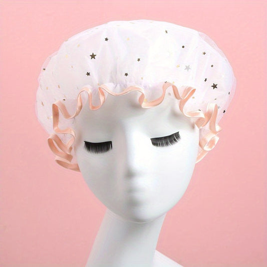 Star Print Reusable Shower Cap Double Layer Waterproof Soft Comfortable Bath Cap